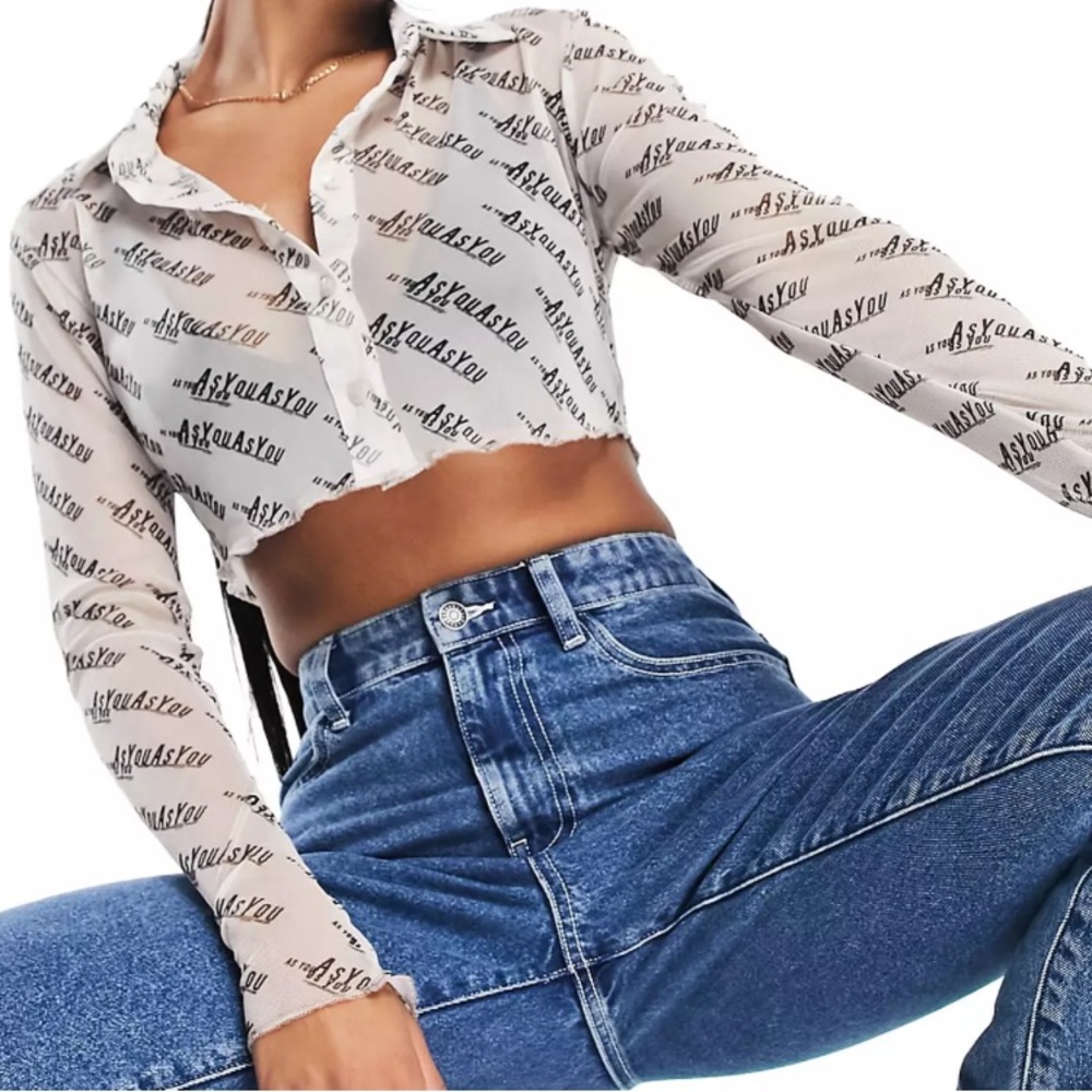 ASYOU branded monogram mesh crop top in monochrome
